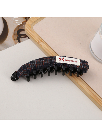 Beau - Textured Plaid Curved Ponytail Banana Clip