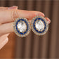 Earedge - Vintage Oval Rhinestone Geometric Stud Earrings