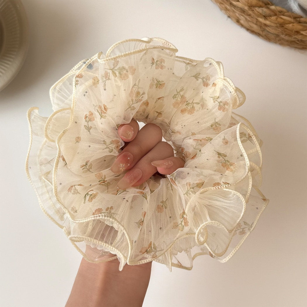 Gifty - Floral Mesh Four-Layer Ruffled Scrunchie