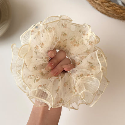 Gifty - Floral Mesh Four-Layer Ruffled Scrunchie