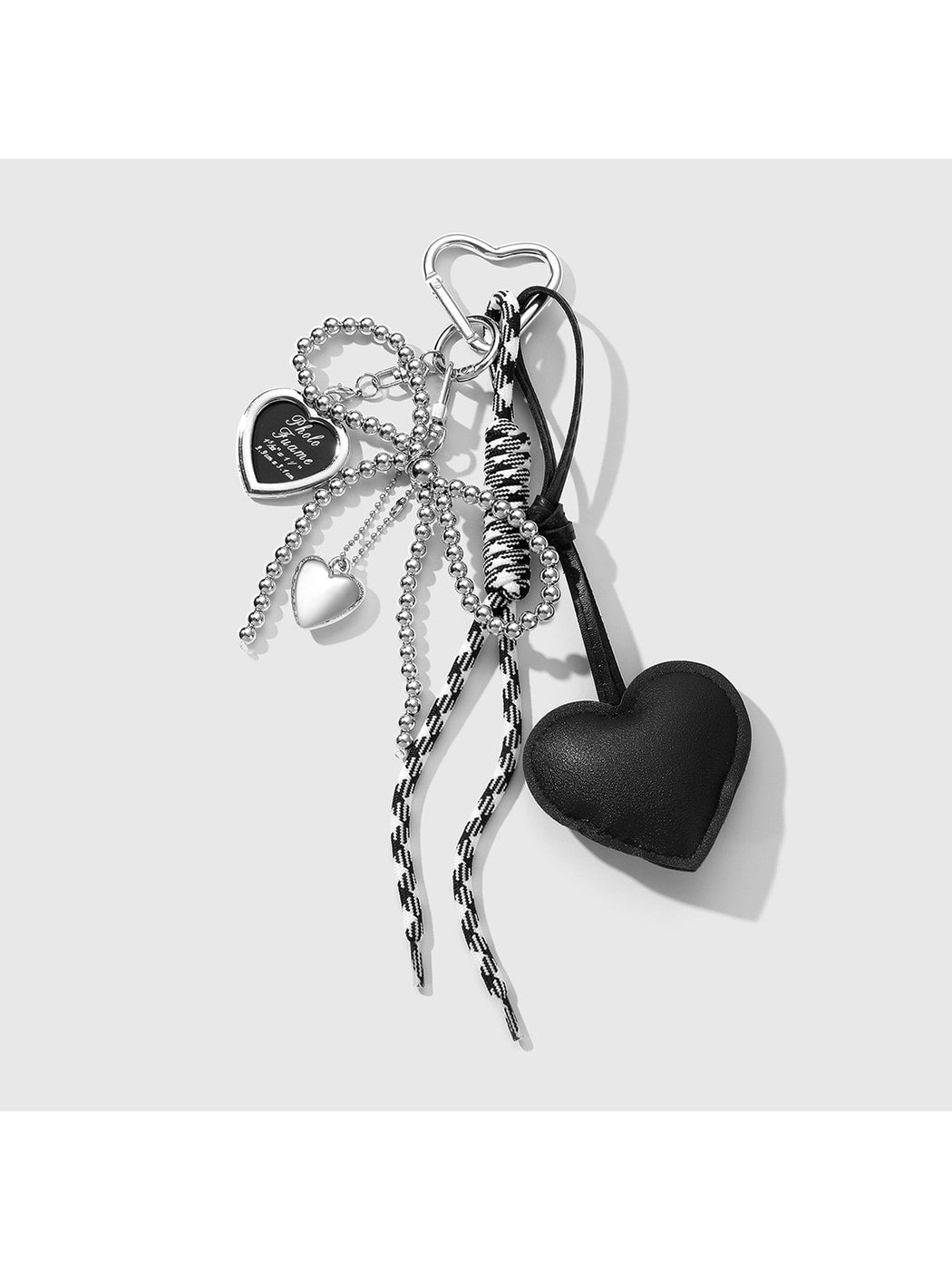 Keypus - Faux Leather Heart and Beaded Bow Charm Keychain