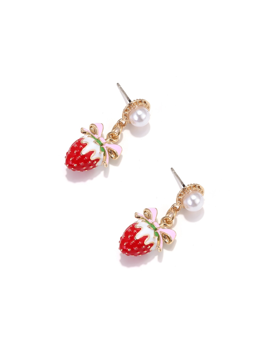 Earedge - Sweet Strawberry Bow Dangle Drop Earrings