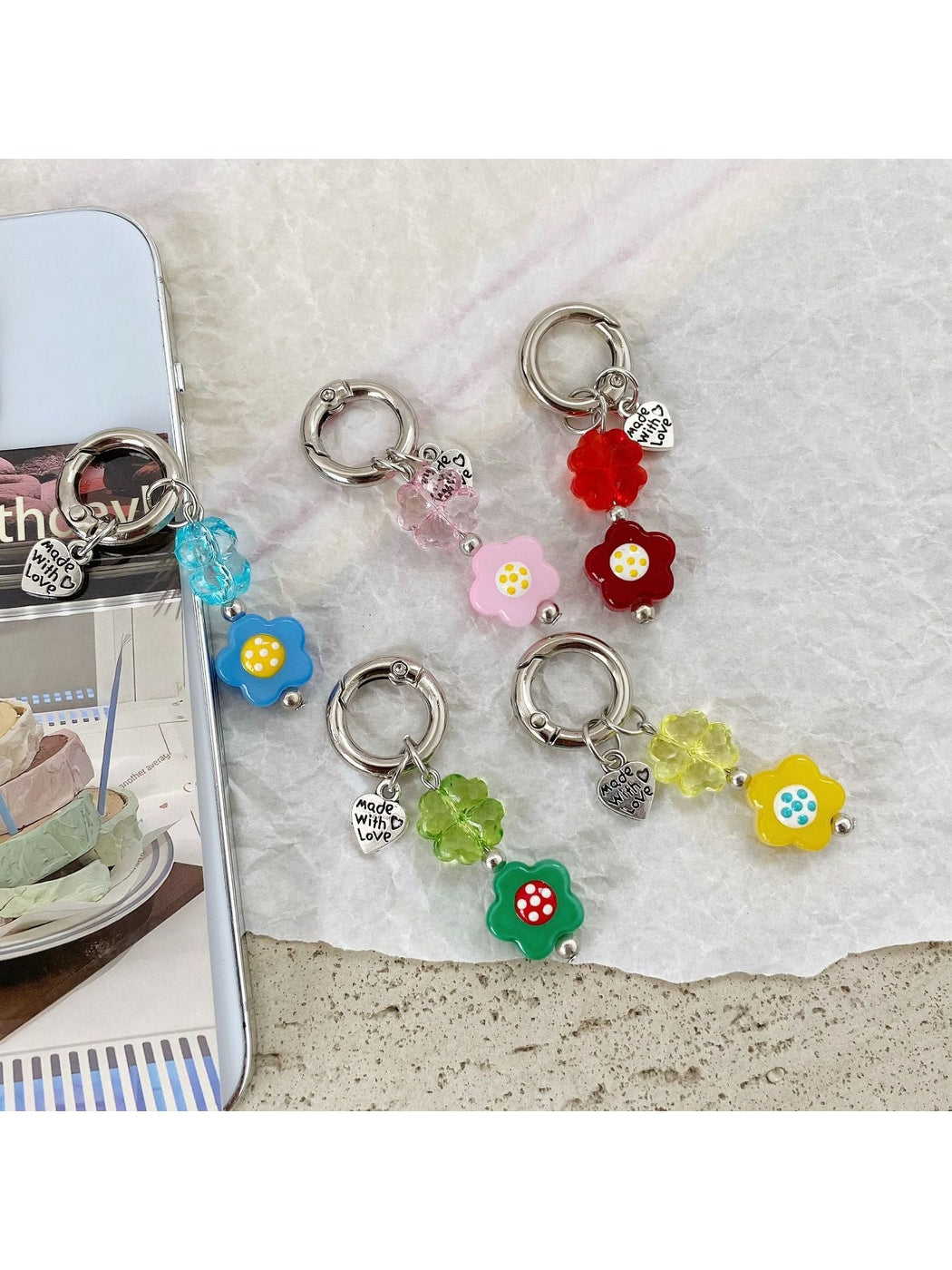 Keypus - Playful Flower Bag Charm Ring Pendant Keychain