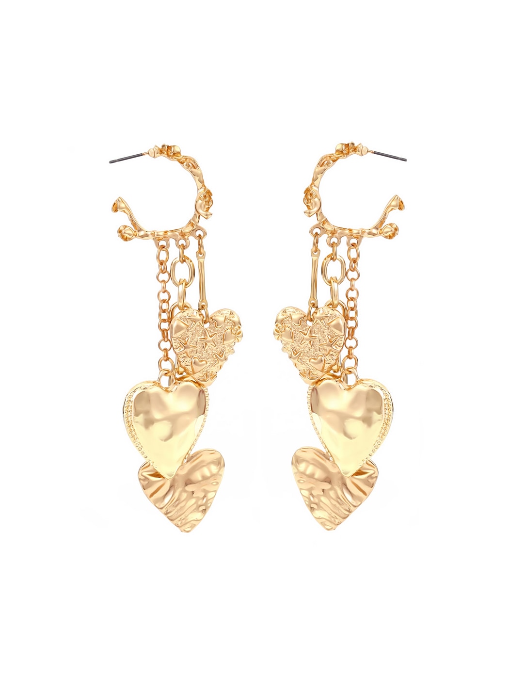 Earedge - Heart Motif Tassel Drop Alloy Earrings