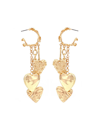 Earedge - Heart Motif Tassel Drop Alloy Earrings
