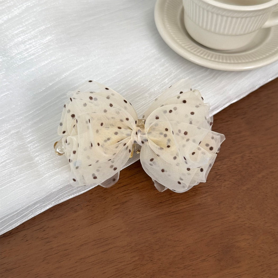 Beau - Beige Mesh Bow Decorative Banana Clip