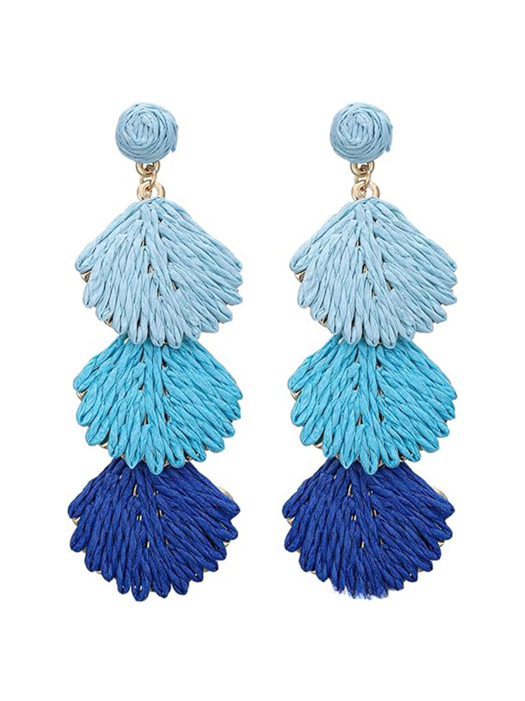 Earedge - Bohemian Shell Raffia Woven Drop Earrings