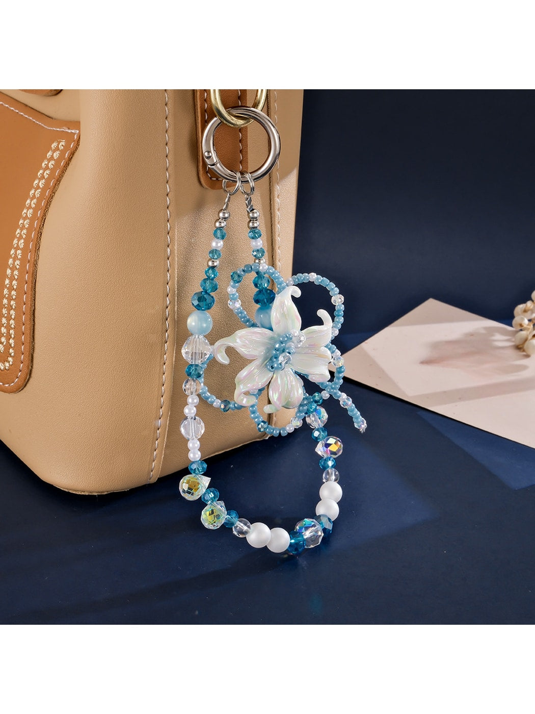 Keypus - Sculpted Iris Flower Beaded Bag Charm Keychain