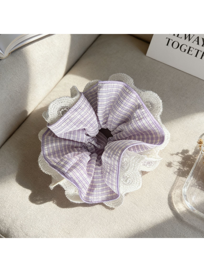 Gifty - Plaid Lace Trim High Stretch Scrunchie