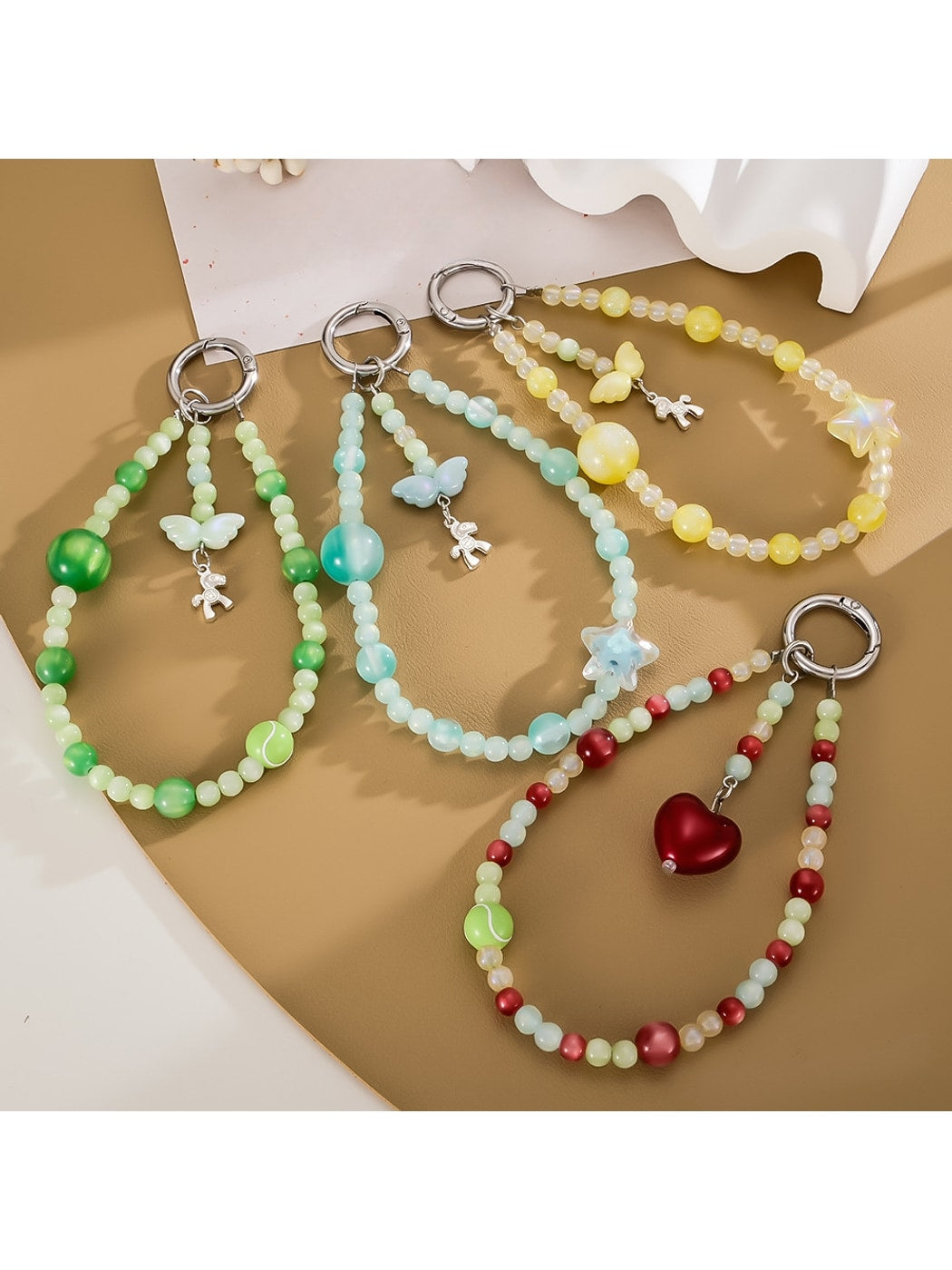 Keypus - Sweet Acrylic Bead Alloy Pendant Phone Charm