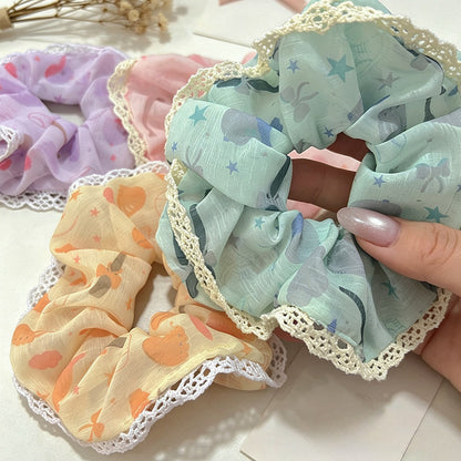 Gifty - Lace Trim Print Polyester Scrunchie