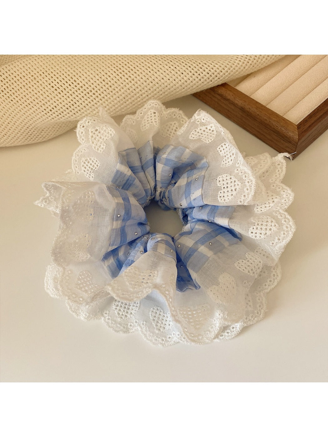 Gifty - Double Layer Plaid Trim Scrunchie