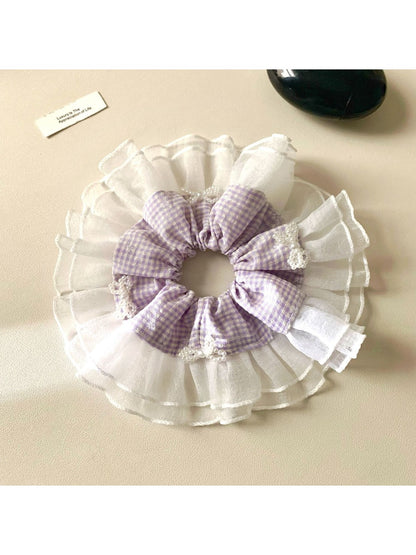 Gifty Sweet Minimalist Plaid Scrunchie displayed flat with visible elastic band