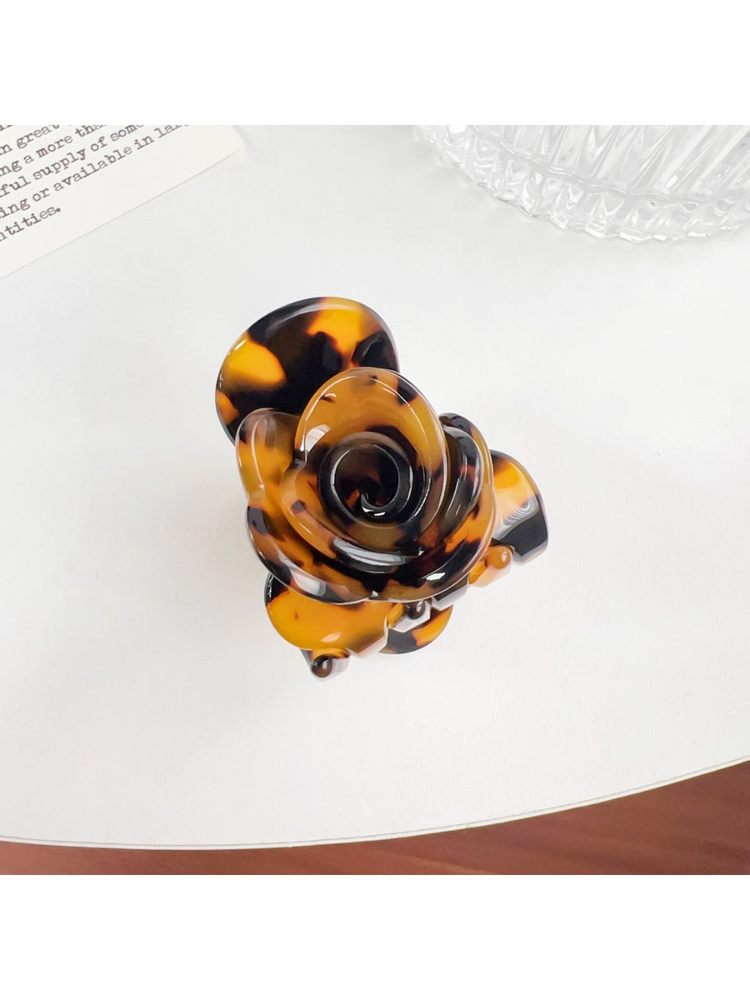 Beau Sweet Rose hair claw clip with pink rose decoration on beige clip on white background
