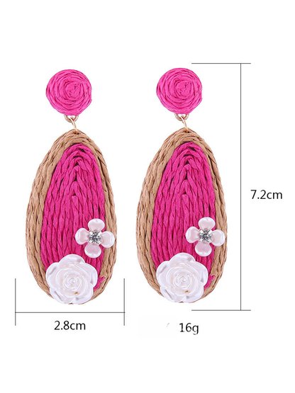 Earedge - Rose Detail Teardrop Dangle Earrings
