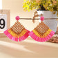 Vintage square raffia drop earrings shown alongside matching raffia accessories