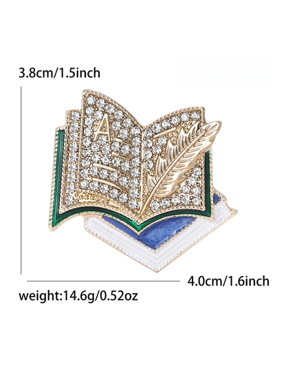 Brovia - Book Shape Enamel Rhinestone Fashion Brooch