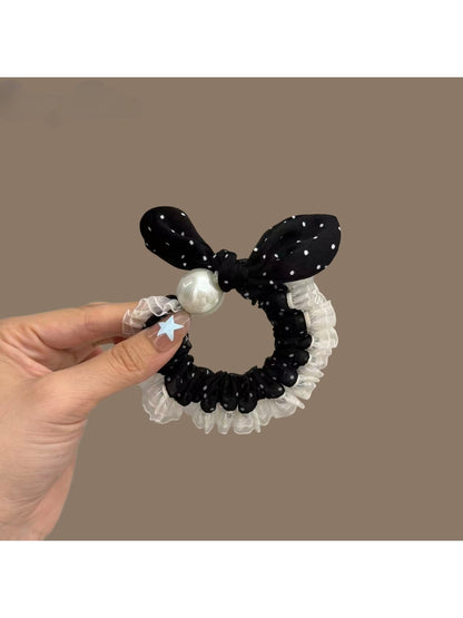 Gifty - Polka Dot Mesh Bow Lace Trim Scrunchie