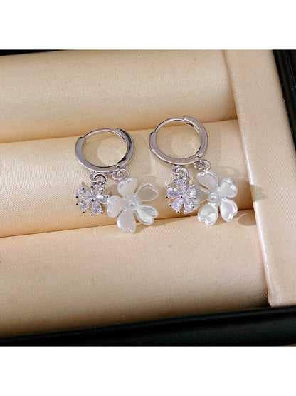 Earedge - Floral Round Accent Synthetic Zircon Earrings