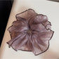 Large sparkly pink tulle scrunchie shown from above