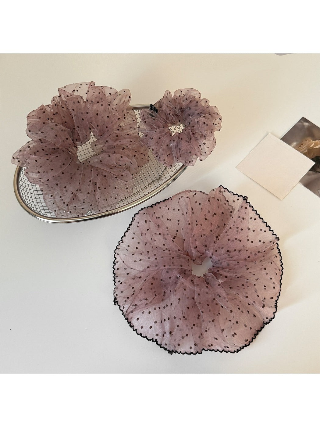 Gifty - Sweet Style Lavender Polka Dot Mesh Scrunchie