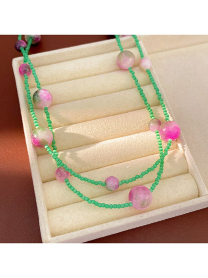 Nozari - Long Round Glass Bead Geometric Statement Necklace