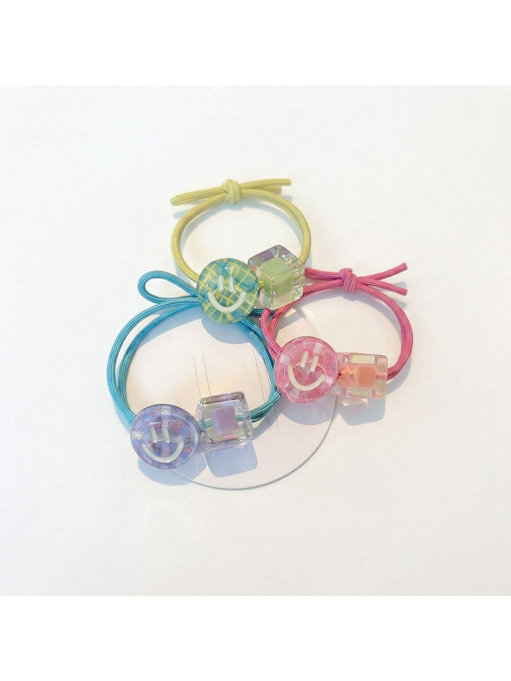 Gifty - Smiley Face Plaid Printed Ponytail Hair Tie