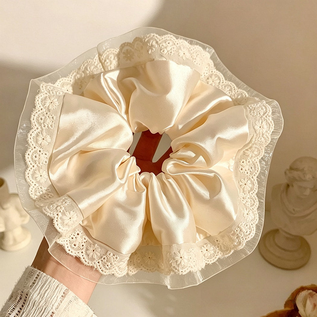 Gifty - Polyester Satin Finish Lace Trim Scrunchie