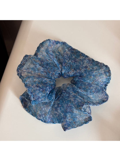 Gifty - Floral Mesh Ruffled Sheer Fabric Scrunchie