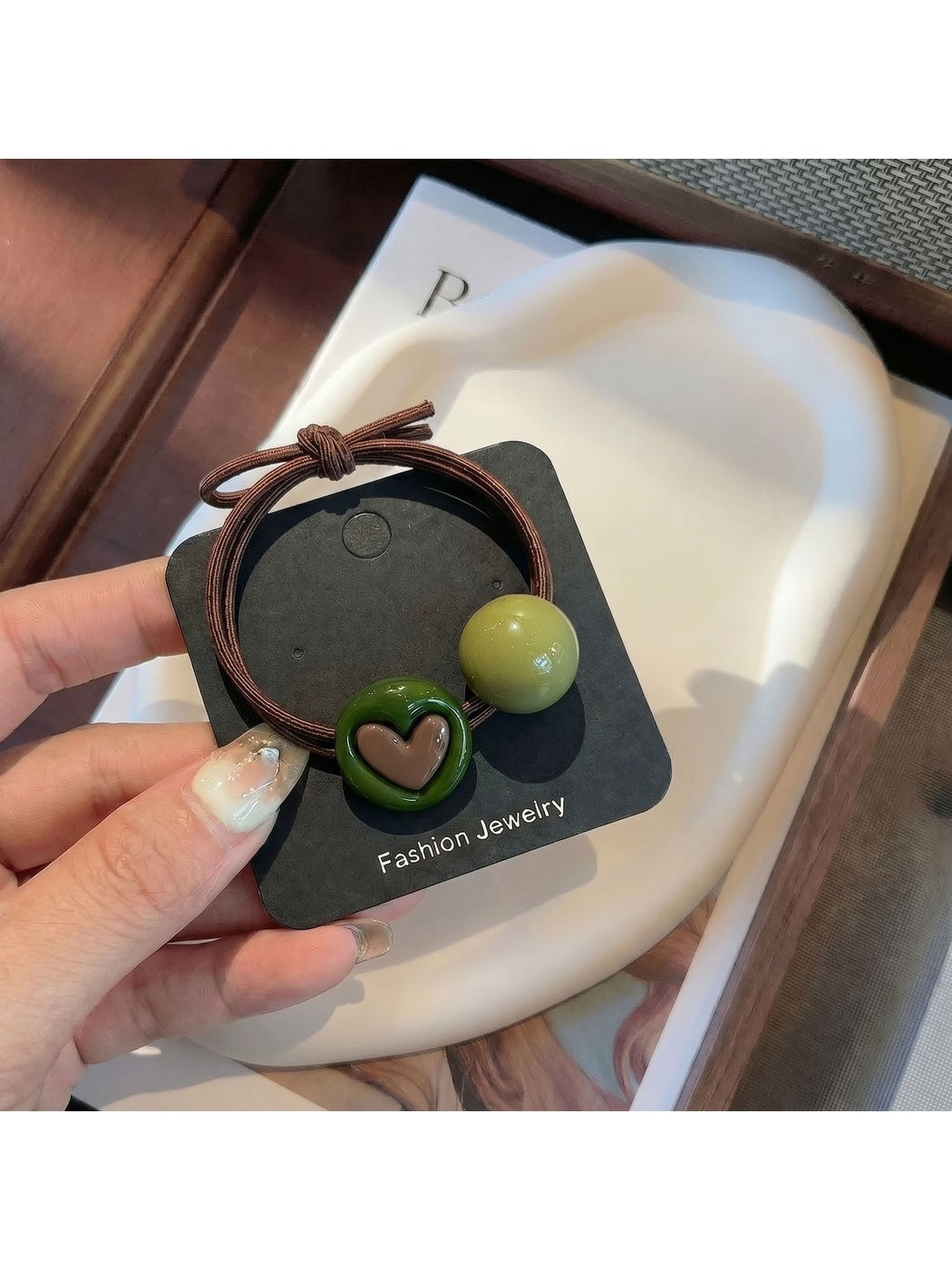 Gifty - Double Strand Smiley Heart Charm Hair Tie
