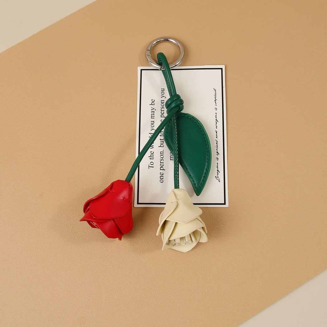 Keypus - Double Color Rose Flower Bag Charm Keychain