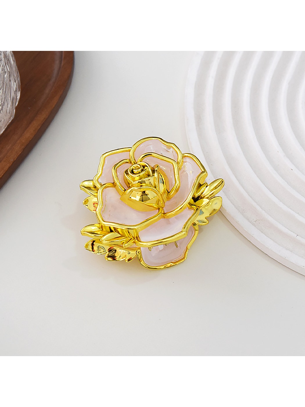 Beau - Sweet Floral Rose Gold Trim Hair Claw Clip