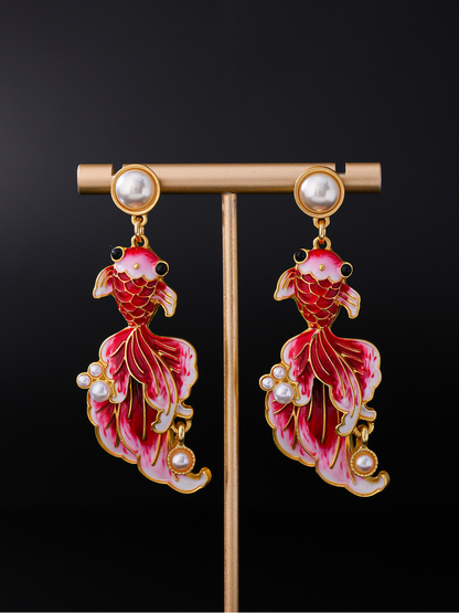 Earedge - Vintage Goldfish Enamel Dangle Earrings
