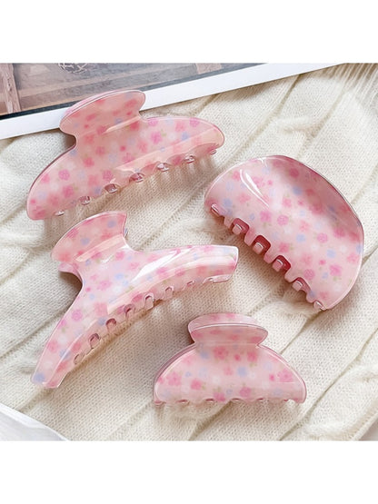 Close-up of Beau Sweet Pink Floral Print Hair Claw Clip showing floral pattern