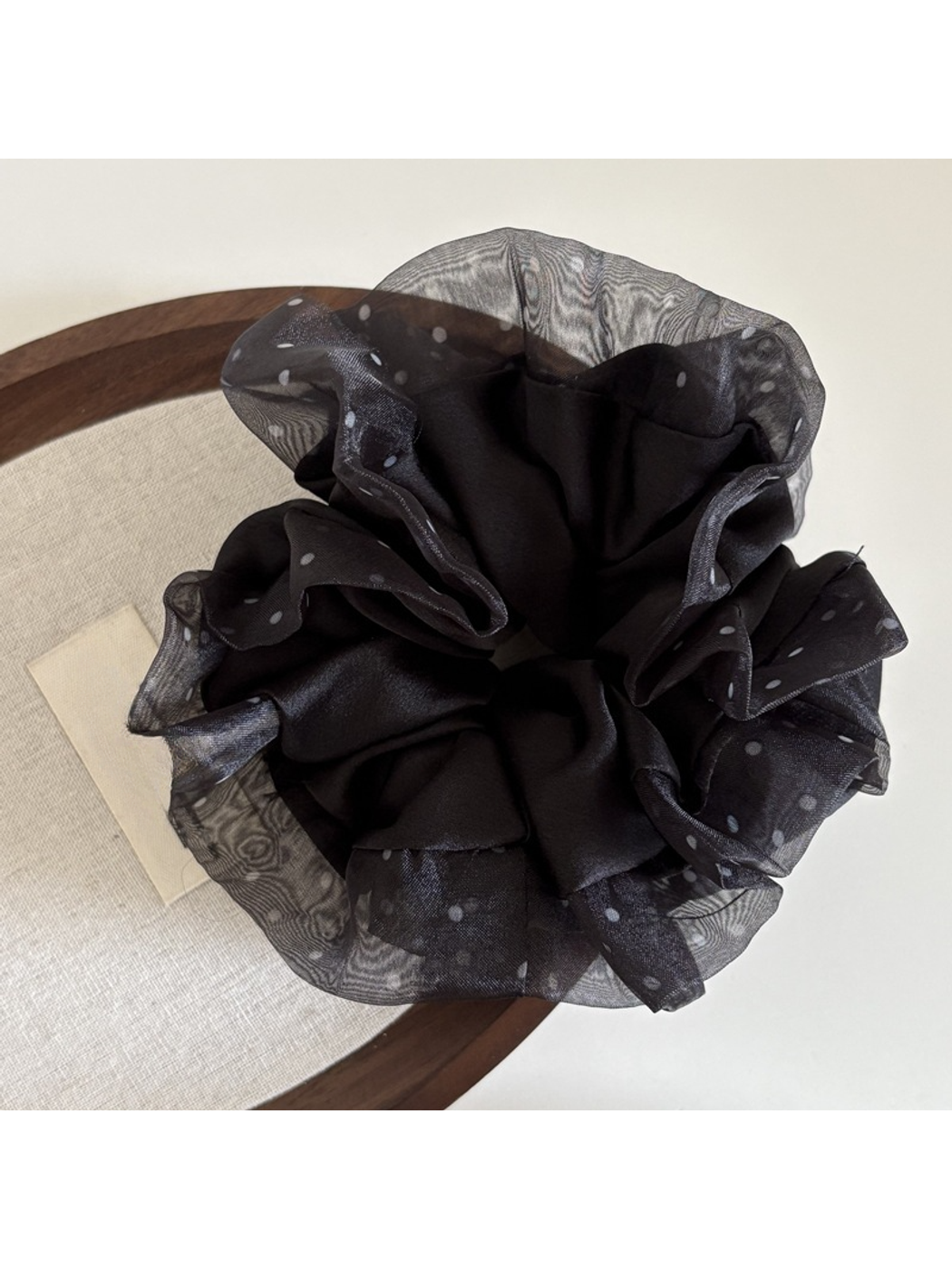 Gifty - Polka Dot Mesh Ruffle Trim Hair Scrunchie