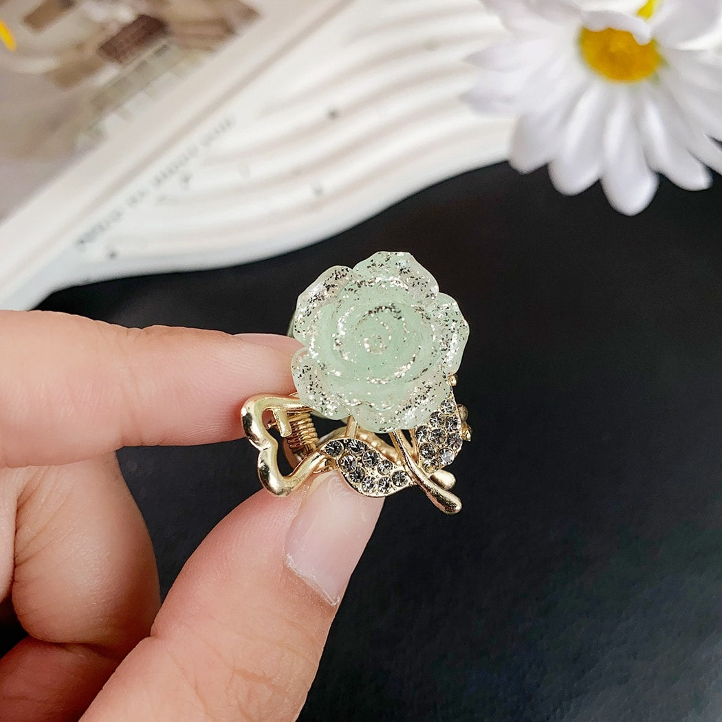 Beau - Mini Glitter Rose Design Claw Clip