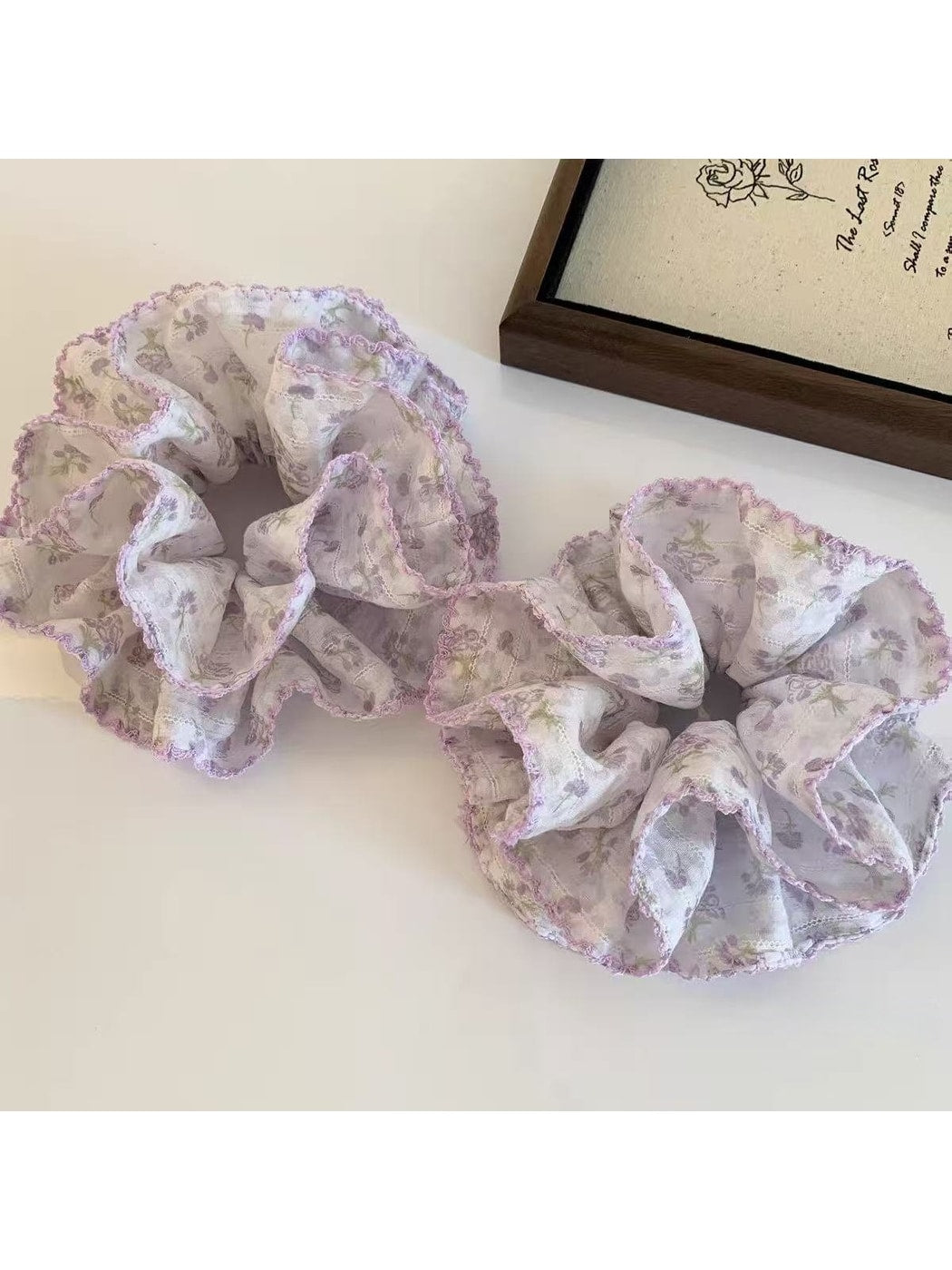 Gifty - Lavender Double Layer Floral Print Polyester Scrunchie
