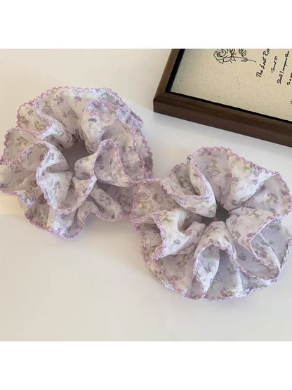 Gifty - Lavender Double Layer Floral Print Polyester Scrunchie