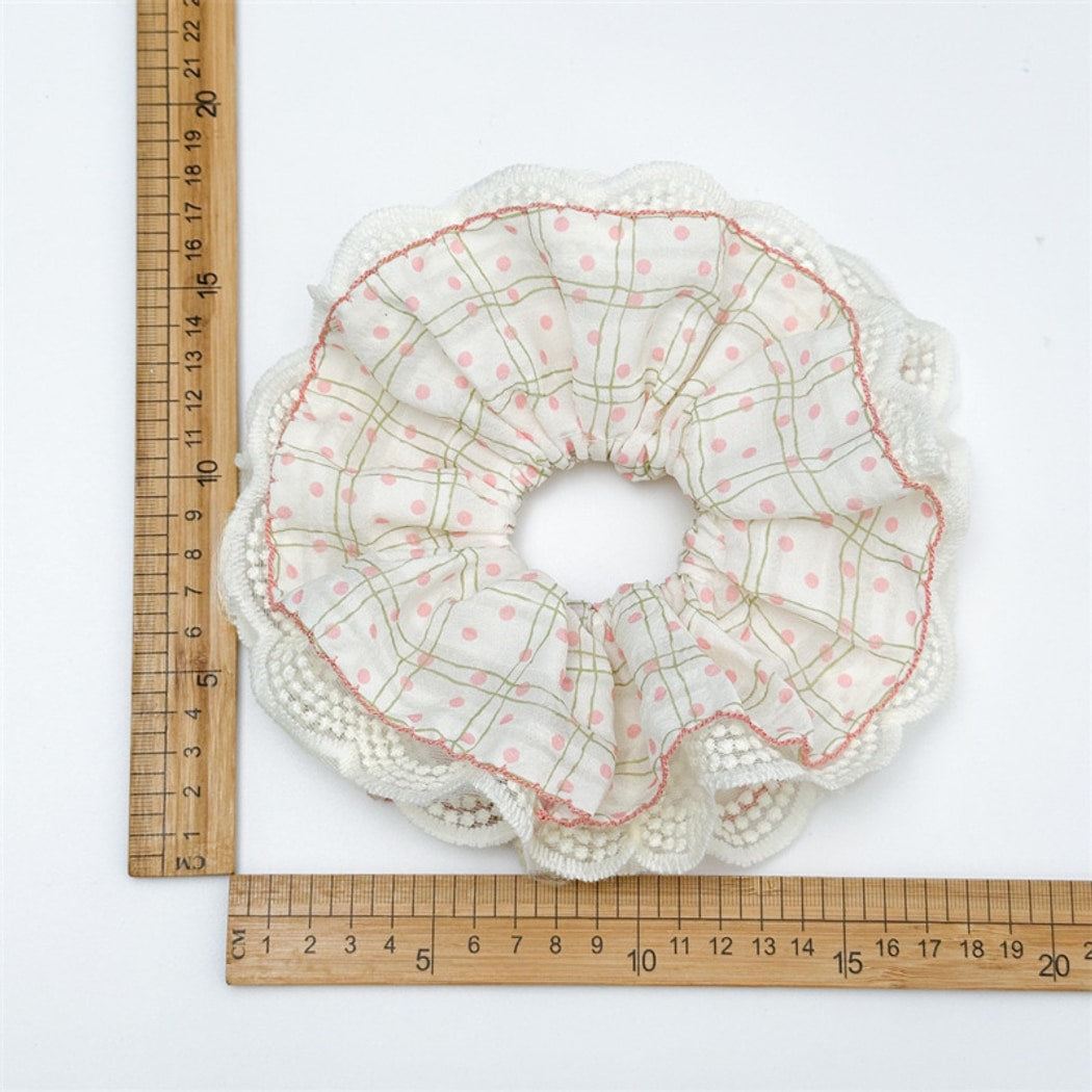 Gifty - Sweet Style Polka Dot Ruffle Lace Scrunchie