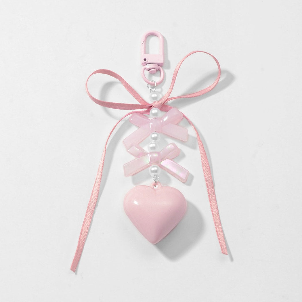 Keypus - Glossy Heart and Ribbon Bow Pendant Keychain