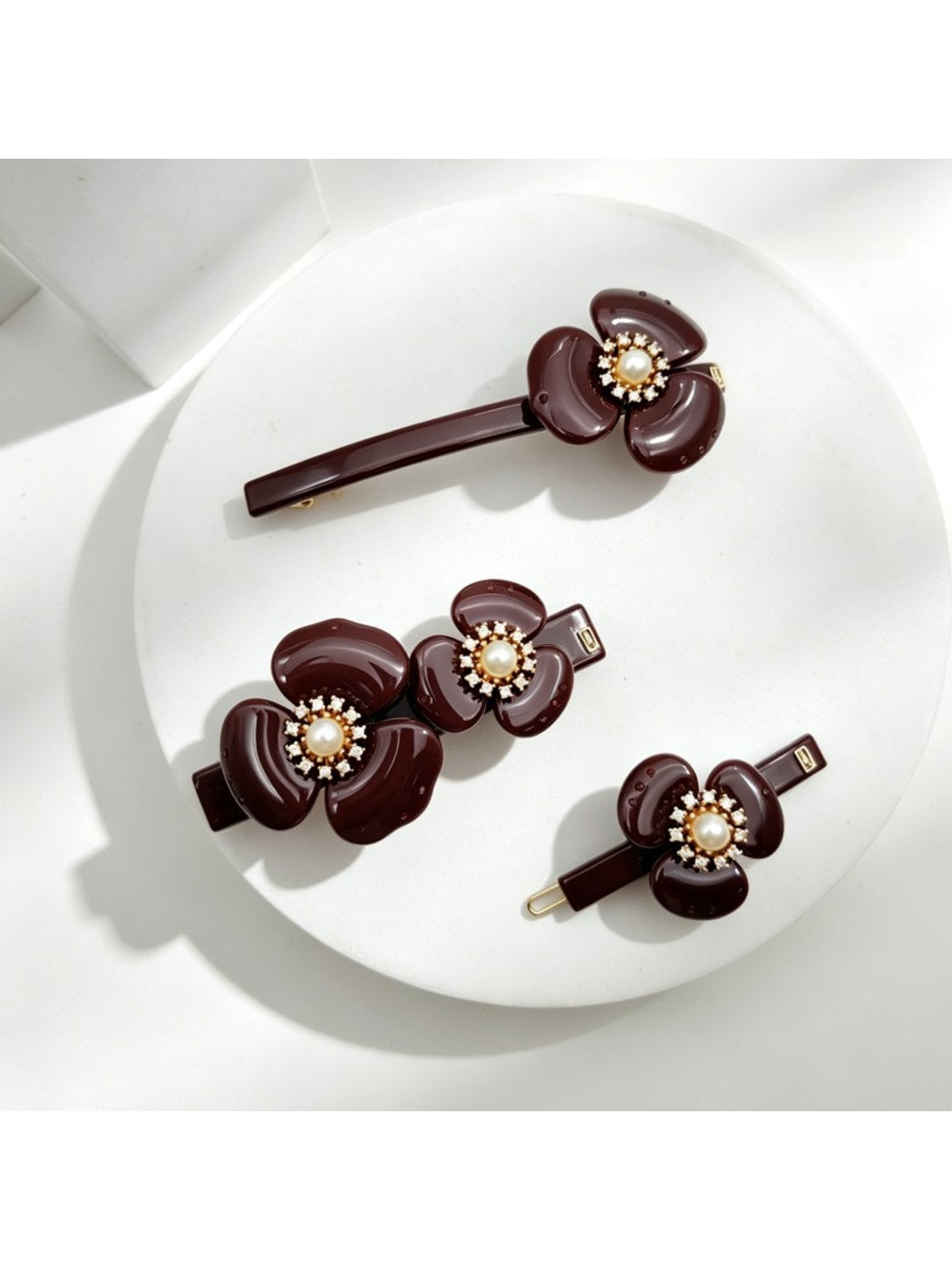 Beau - Glossy Acetate Flower Detail Alloy French Barrette