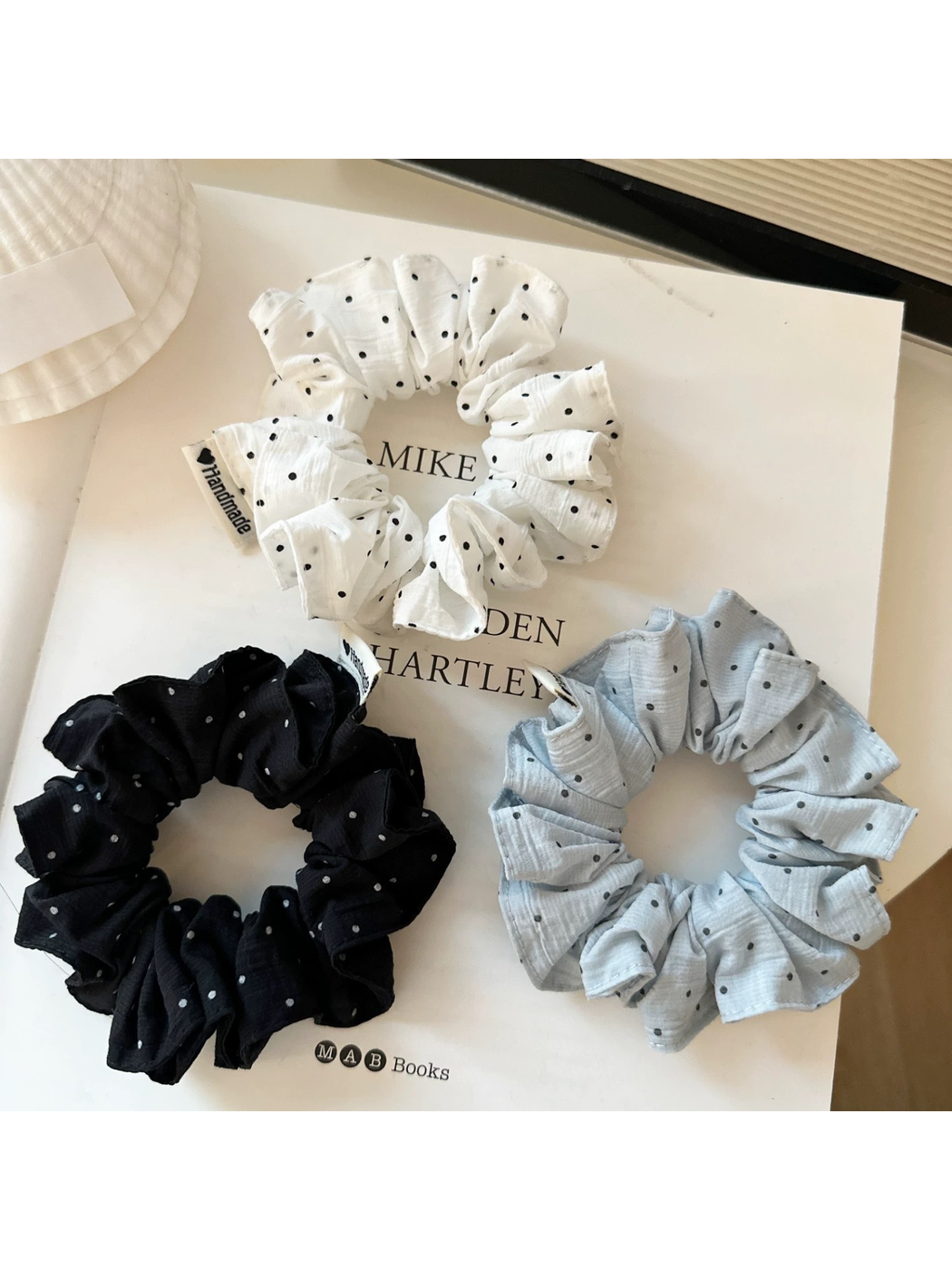 Gifty - Gathered Polka Dot Elastic Hair Scrunchie