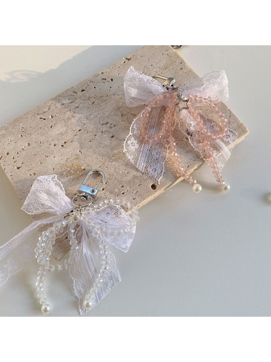 Keypus - Lace Bow Beaded Star Bag Charm Keychain