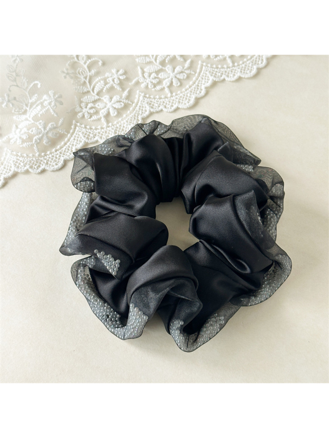 Gifty - Oversized Satin Mesh Edge Hair Scrunchie