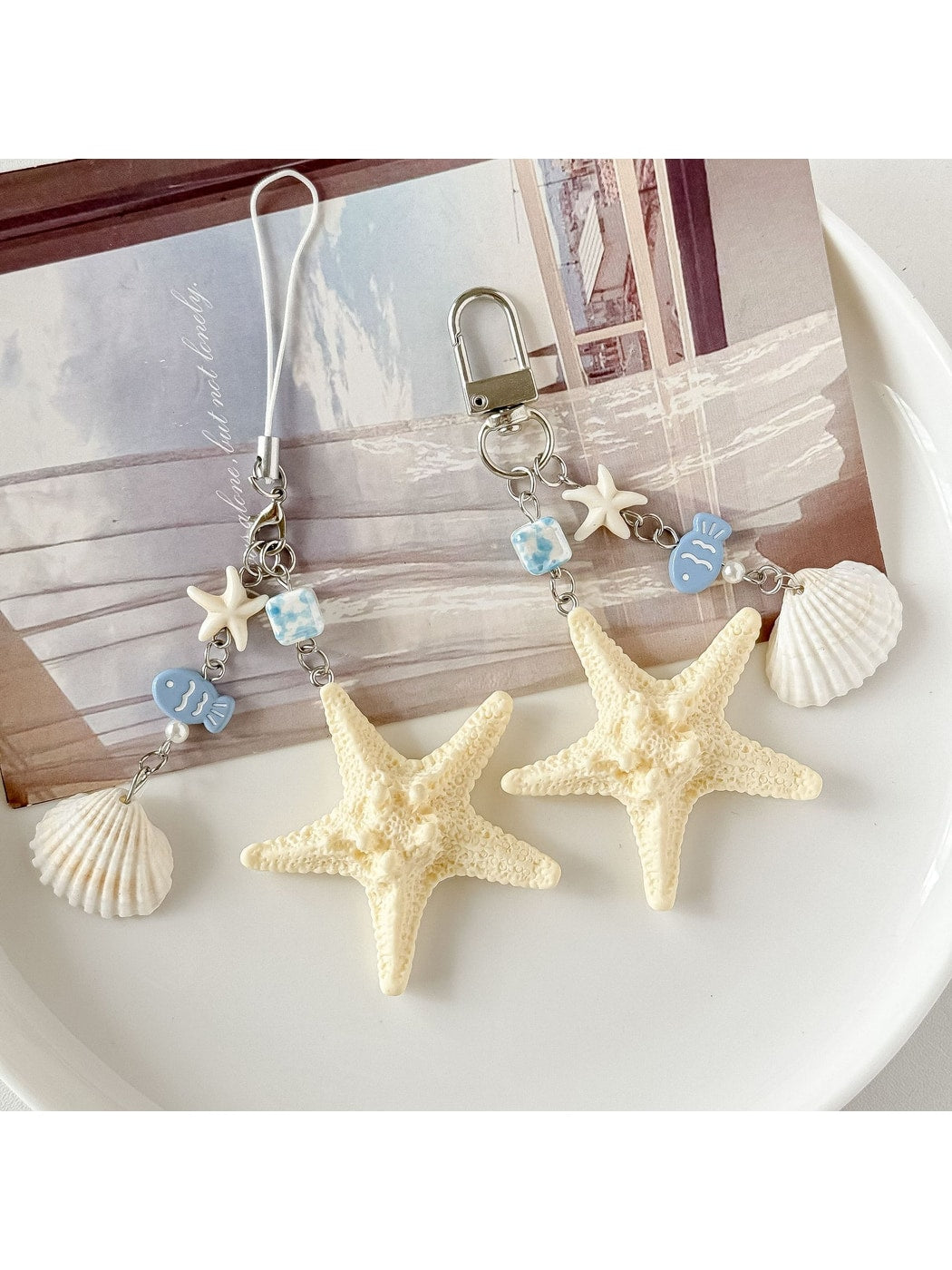Keypus - Alloy Plastic Starfish Beaded Charm Keychain
