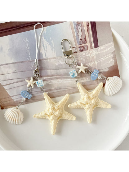 Keypus - Alloy Plastic Starfish Beaded Charm Keychain