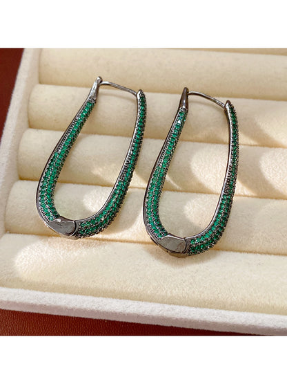 Earedge - Vintage Oval Rhinestone Geometric Earrings