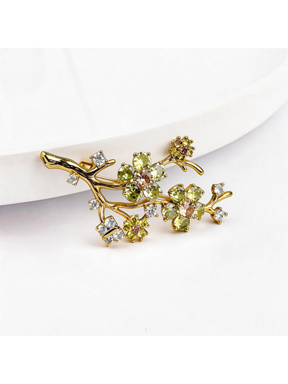 Brovia - Vintage Plum Blossom Rhinestone Brooch
