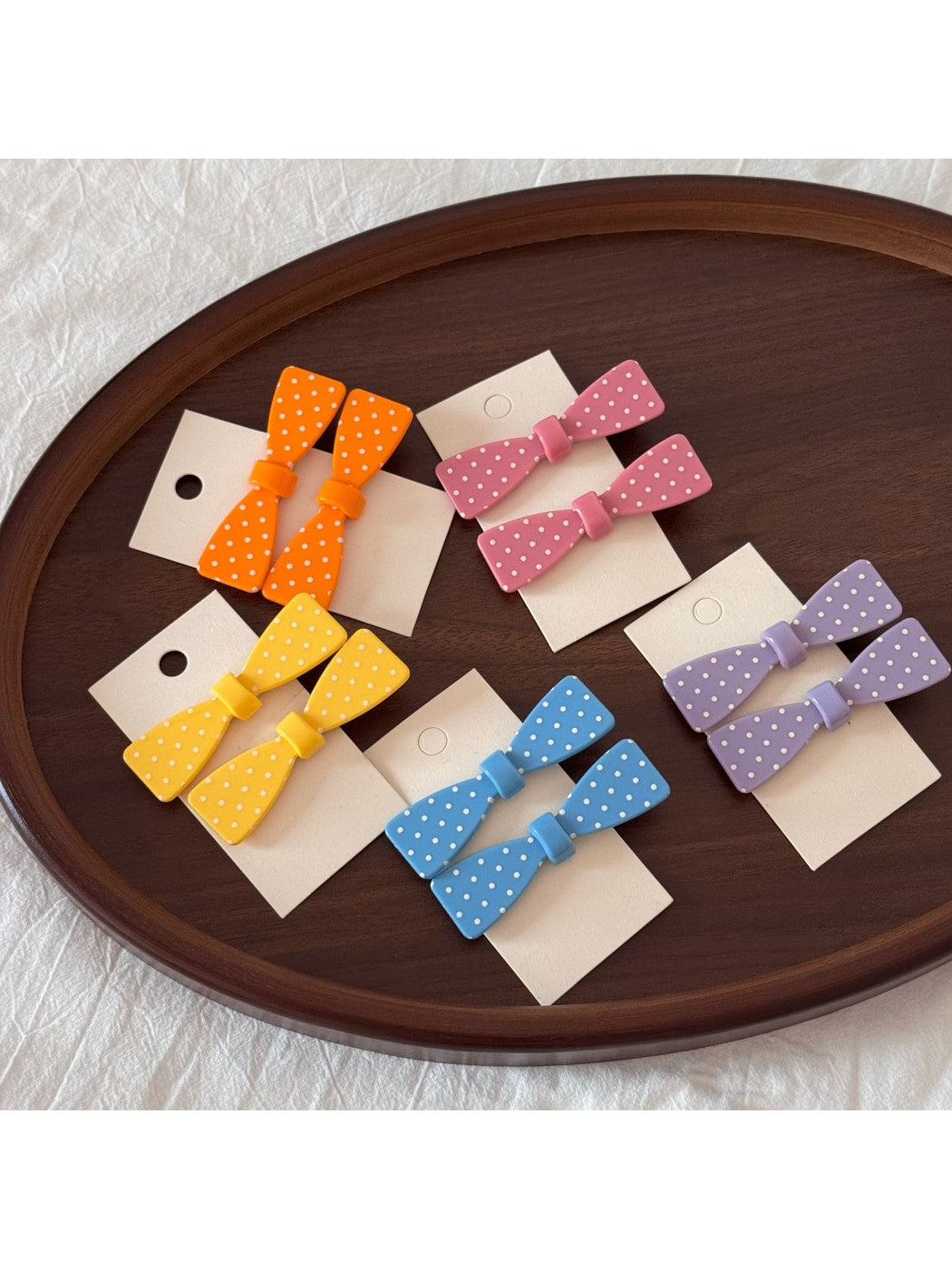 Beau - Dotted Bow Side Bang Barrette Hair Clip