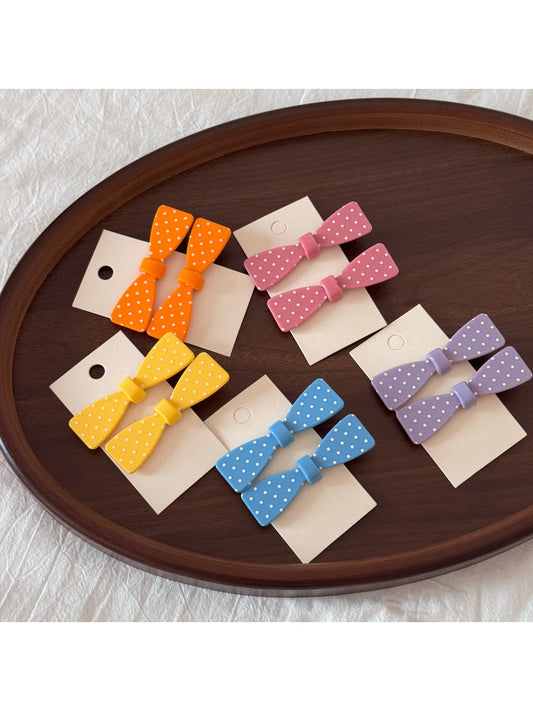 Beau - Dotted Bow Side Bang Barrette Hair Clip